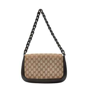 Gucci GG Canvas Chain Shoulder Bag, One-Shoulder 001 3824 3444, Beige/Black L...